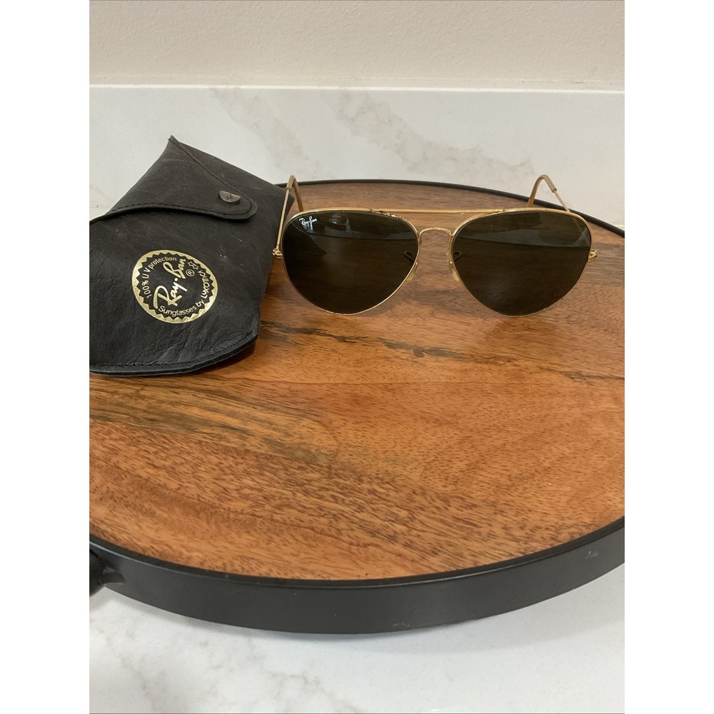 Vintage B&L Ray Ban USA Aviator  64-14 Gold Frame Sunglasses.